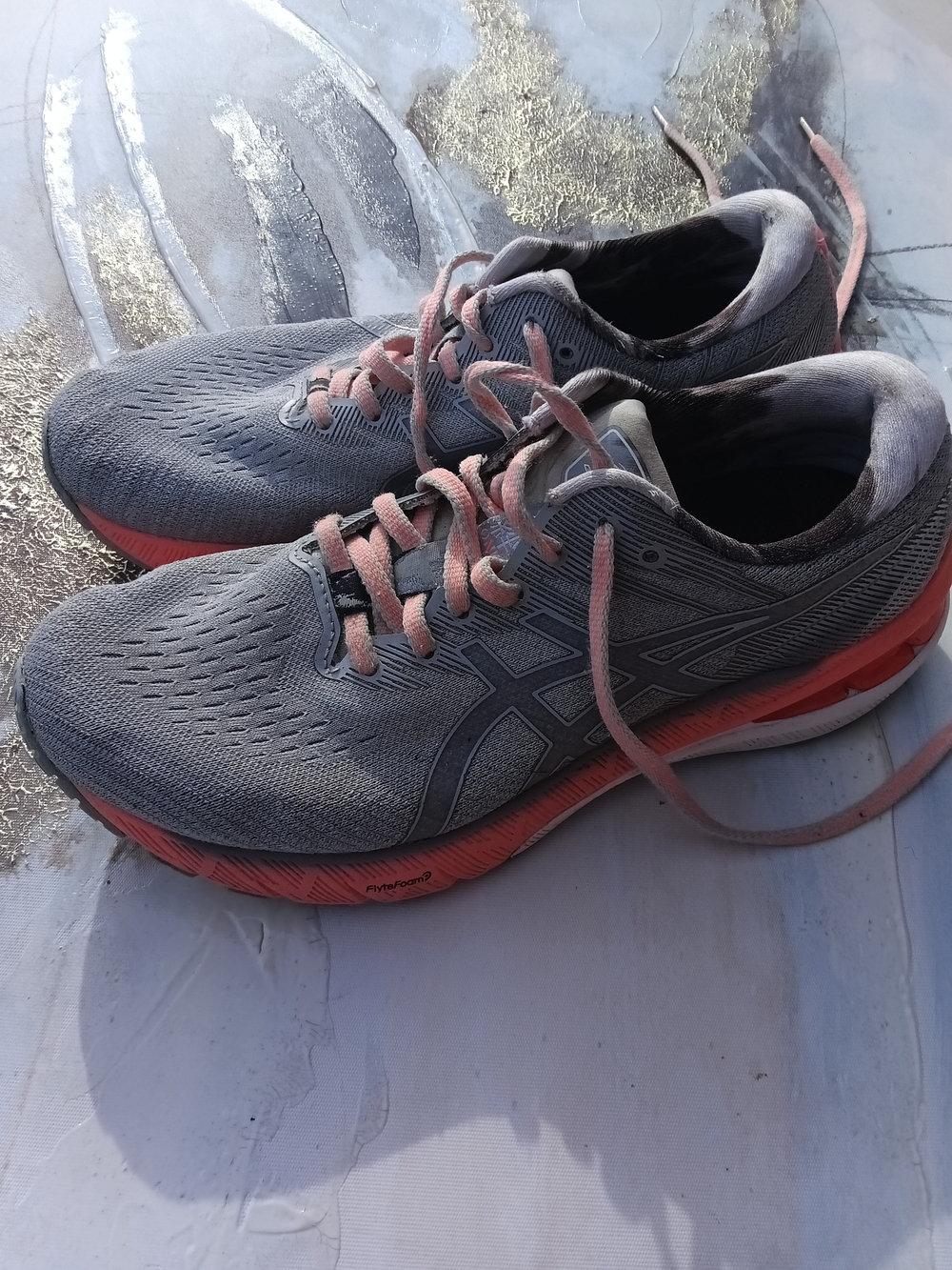 ASICS Women's Gray and Coral Athletic Running Shoes. GT 2000 10
